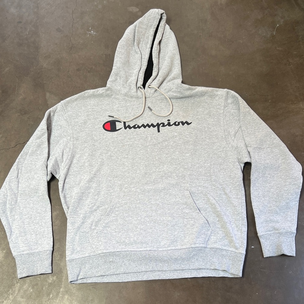 Champion Light Gray Pullover Hoodie-Size XL